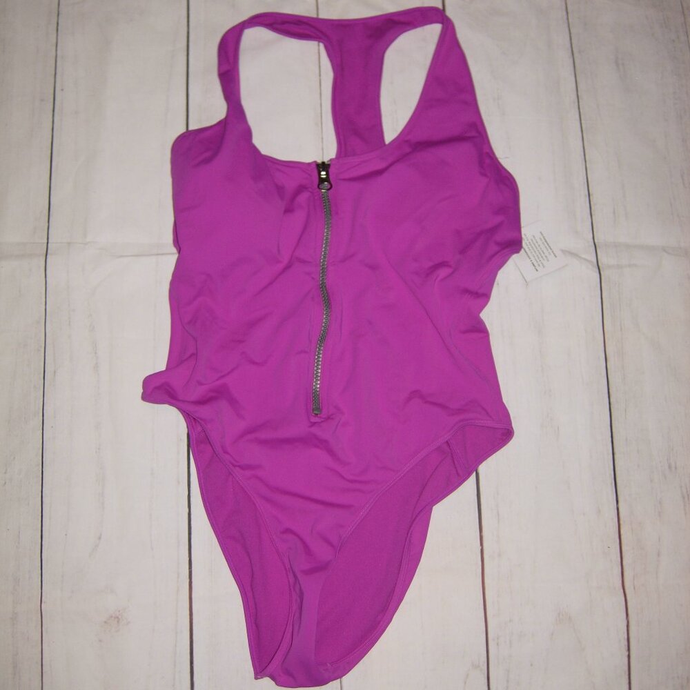 Smart & Sexy Purple Zip Front High Cut Racer Back Swimsuit XXL